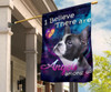 Frenchie Bulldog I Believe There Are Angels Among Us Flag Purple Blue Galaxy Flag Wall Art