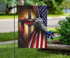 Cross Behind American Flag Garden Flag Outdoor Decor
