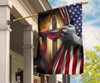 Cross Behind American Flag Garden Flag Outdoor Decor