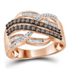 Diamond Band |  10kt Rose Gold Womens Round Brown Diamond Crossover Band Ring 1/2 Cttw |  Splendid Jewellery