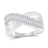 Diamond Band | 10kt White Gold Womens Round Baguette Diamond Strand Crossover Band Ring 1/2 Cttw |  Splendid Jewellery