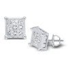 Earrings |  14kt White Gold Womens Princess Diamond Cluster Stud Earrings 1 Cttw |  Splendid Jewellery