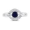 Iridescent Sterling Silver Solitaire Diamond Ring with Lab Sapphire Birthstone