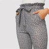 Grey Waist Plaid Belted High Waist Pencil Pants Office Trousers