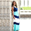 Mama & daughter blue striped matching dresses