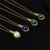 S925 Pure Silver Micro Inlaid Crystal Diamond Pearl Malachite Lapis Gem Necklace