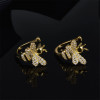 Bee Design Sterling Silver Created Diamond Hoop Earrings