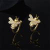 Bee Design Sterling Silver Created Diamond Hoop Earrings