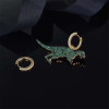 Cute Little Dinosaur Sterling Silver Created Diamond Hoop Earrings
