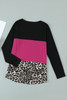 Rosy Leopard Print Color Block Sequin Pocket Top