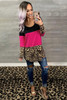 Rose Colorblock Leopard Triple Patchwork Long Sleeve Top Rose Colorblock Leopard Triple Patchwork Long Sleeve Top