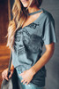 Gray Funny Motorcycle Printed Halter V-Neck Short Sleeve Graphic Tee