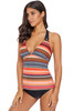 Multicolor Zigzag Print Halter Tankini Swim Top