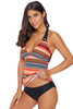 Multicolor Zigzag Print Halter Tankini Swim Top