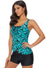 Tropical Leaf Print Sleeveless Tankini Top