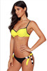 Yellow Wrinkled Bra Striped Bikini Bottom Swimsuit