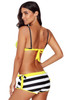 Yellow Wrinkled Bra Striped Bikini Bottom Swimsuit