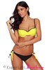 Yellow Wrinkled Bra Striped Bikini Bottom Swimsuit