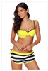 Yellow Wrinkled Bra Striped Bikini Bottom Swimsuit
