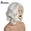 Anogol Short Body Wave Bob White Blonde Free Part Wave High Temperature Fiber Synthetic Hair Lace Front Wigs For Drag Queen