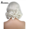 Anogol Short Body Wave Bob White Blonde Free Part Wave High Temperature Fiber Synthetic Hair Lace Front Wigs For Drag Queen
