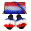 SIZE 7 - Fluffy Fur Slippers & Jelly Crossbody Bag Set