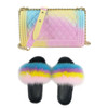 SIZE 7 - Fluffy Fur Slippers & Jelly Crossbody Bag Set