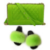SIZE 7 - Fluffy Fur Slippers & Jelly Crossbody Bag Set