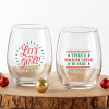 Red & Green Christmas 15 oz. Stemless Wine Glass (Set of 2)