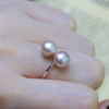 DOUBLE Pearls Silver Interlaced Rings for Women