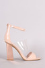 Triple Straps Clear Open Toe Chunky Metallic Heel