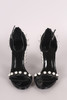 Metallic Patent Pearl Embellished Open Toe Ankle Strap Chunky Heel