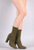 Bamboo Ribbed Knit Pointy Toe Suede Chunky Heeled Booties Bamboo Ribbed Knit Pointy Toe Suede Chunky Heeled Booties