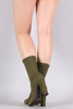 Bamboo Ribbed Knit Pointy Toe Suede Chunky Heeled Booties Bamboo Ribbed Knit Pointy Toe Suede Chunky Heeled Booties