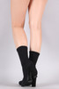 Bamboo Ribbed Knit Pointy Toe Suede Chunky Heeled Booties Bamboo Ribbed Knit Pointy Toe Suede Chunky Heeled Booties