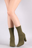Bamboo Ribbed Knit Pointy Toe Suede Chunky Heeled Booties Bamboo Ribbed Knit Pointy Toe Suede Chunky Heeled Booties