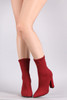 Bamboo Ribbed Knit Pointy Toe Suede Chunky Heeled Booties Bamboo Ribbed Knit Pointy Toe Suede Chunky Heeled Booties
