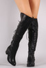 Back Corset Lace Up Chunky Heeled Over-The-Knee Boots