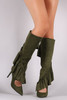 Suede Ruffle Pointy Toe Cutout Knee High Boots
