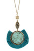 Elongated gem disk pendant necklace set