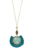 Elongated gem disk pendant necklace set