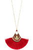 Mix jewel bead fringe tassel fan pendant long necklace
