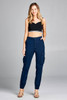 Ladies fashion waist button elastic hem w/snap button cargo pants