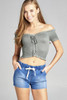 Ladies fashion drawstring detail denim short pants