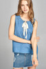 Ladies fashion sleeveless front lace up detail chambray top