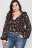 Plus Size Floral V-neck Ruffle Long Sleeve Top