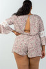 Ladies fashion plus size 3/4 bell sleeves floral crochet sleeves surplice romper