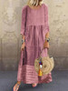 Women 3/4 Sleeve O-neck Stitching Vintage Maxi Dress