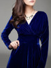 Velvet Long Sleeve V-neck Maxi Prom Dress