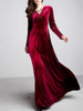 Velvet Long Sleeve V-neck Maxi Prom Dress